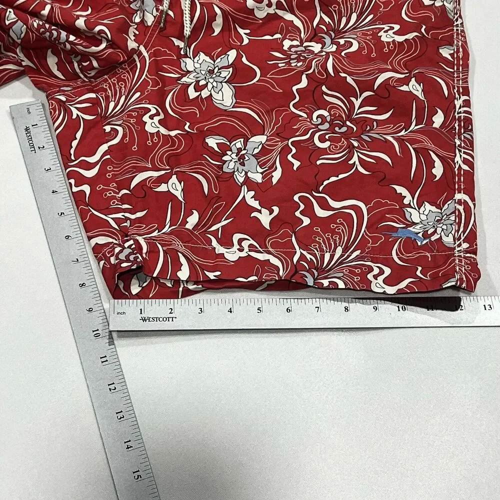 Tommy Bahama Swim Floral Cargo Water Shorts Men Red Mesh Lined Drawstring Sz 2XL